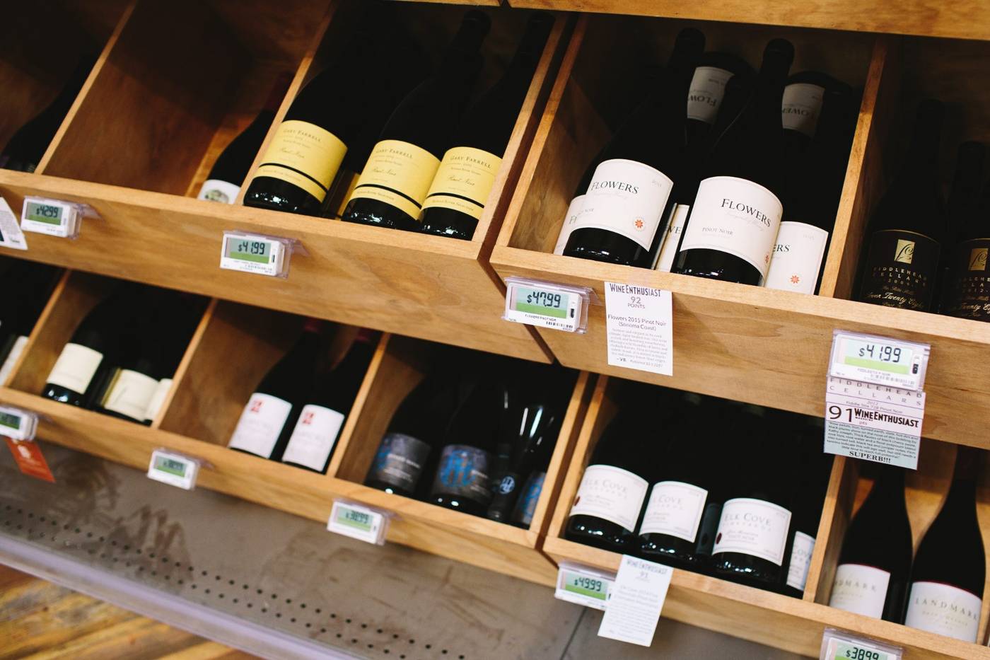 A wooden crate wine display in a real mPower customer store